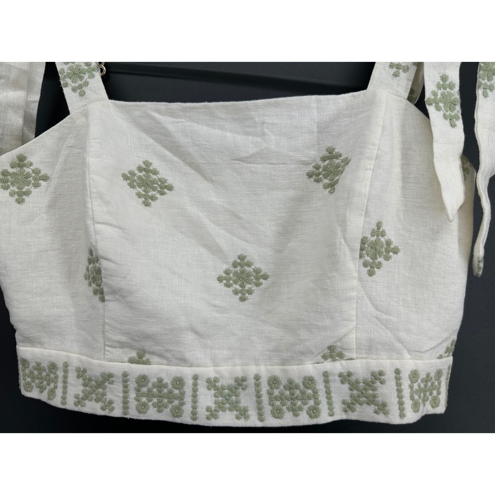 House of Harlow 1960 Smocked Embroidered‎ Crop Top – Linen Blend – Size L